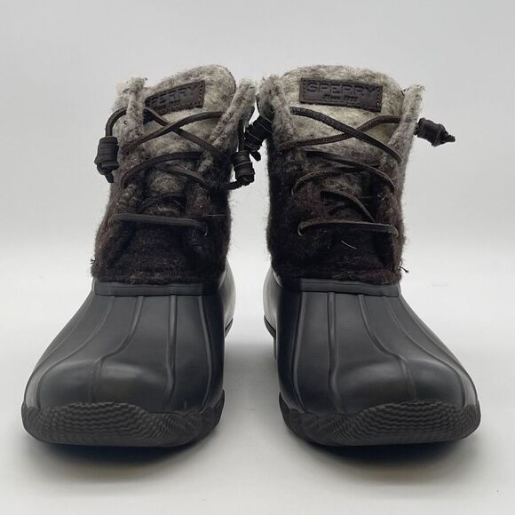 SPERRY Duck Boots Women’s Size 7 Ombre Brown Saltwater Wool Lace Up Side Zip - Picture 3 of 16